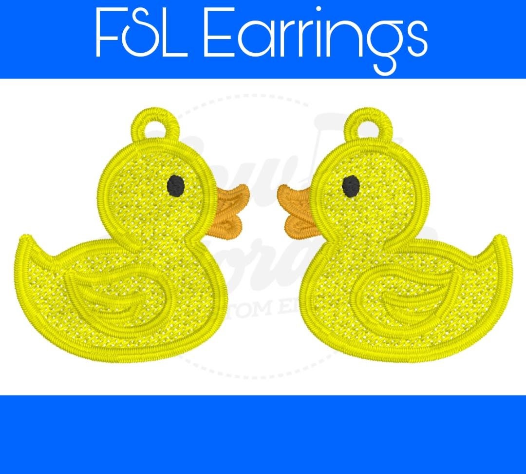 FSL Duck Earrings- Digital Design - Machine Embroidery - Freestanding Lace