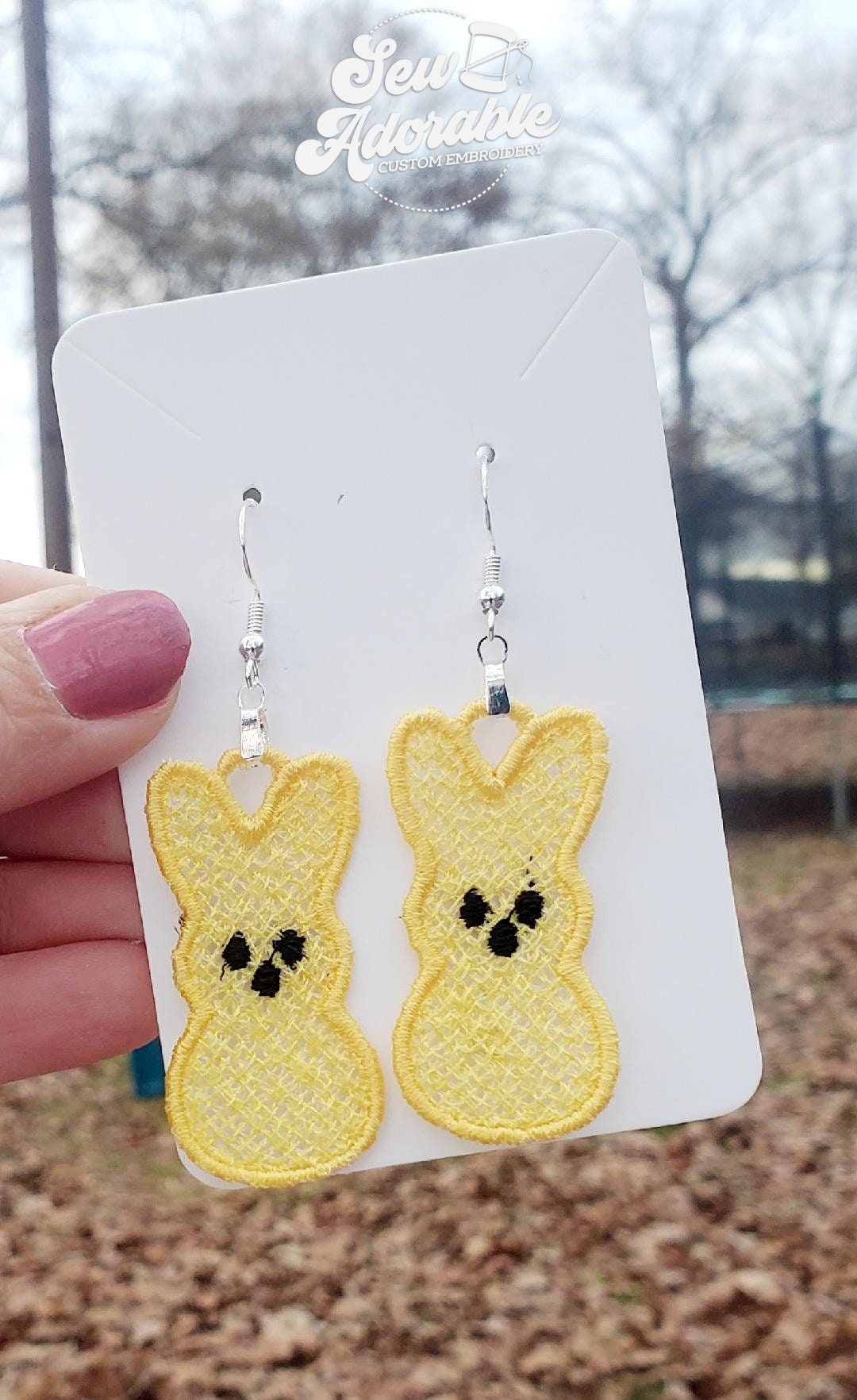 FSL Marshmallow Bunny Earrings- Digital Download-Machine Embroidery