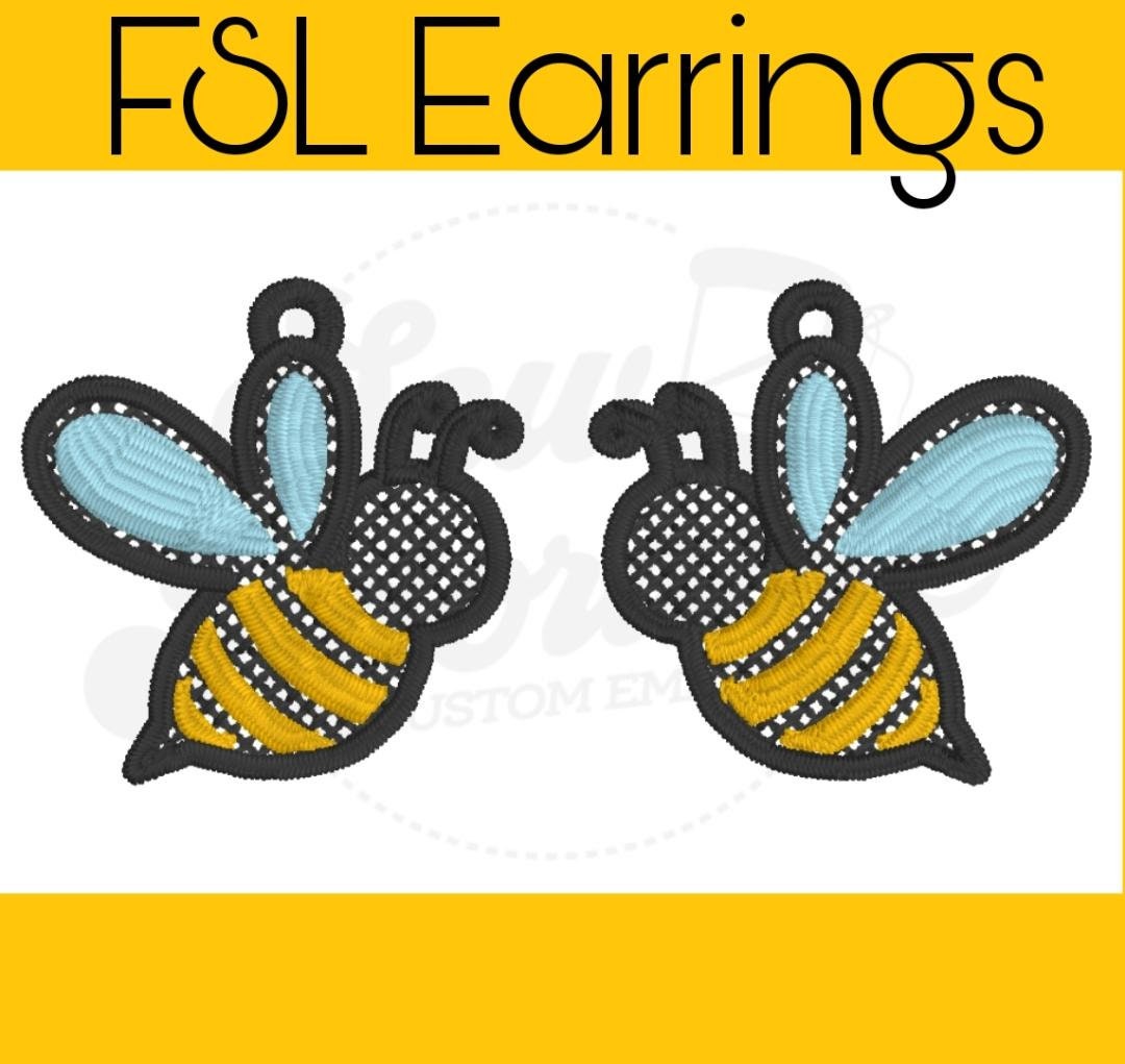 FSL Bee Earrings-Digital Design-Machine Embroidery