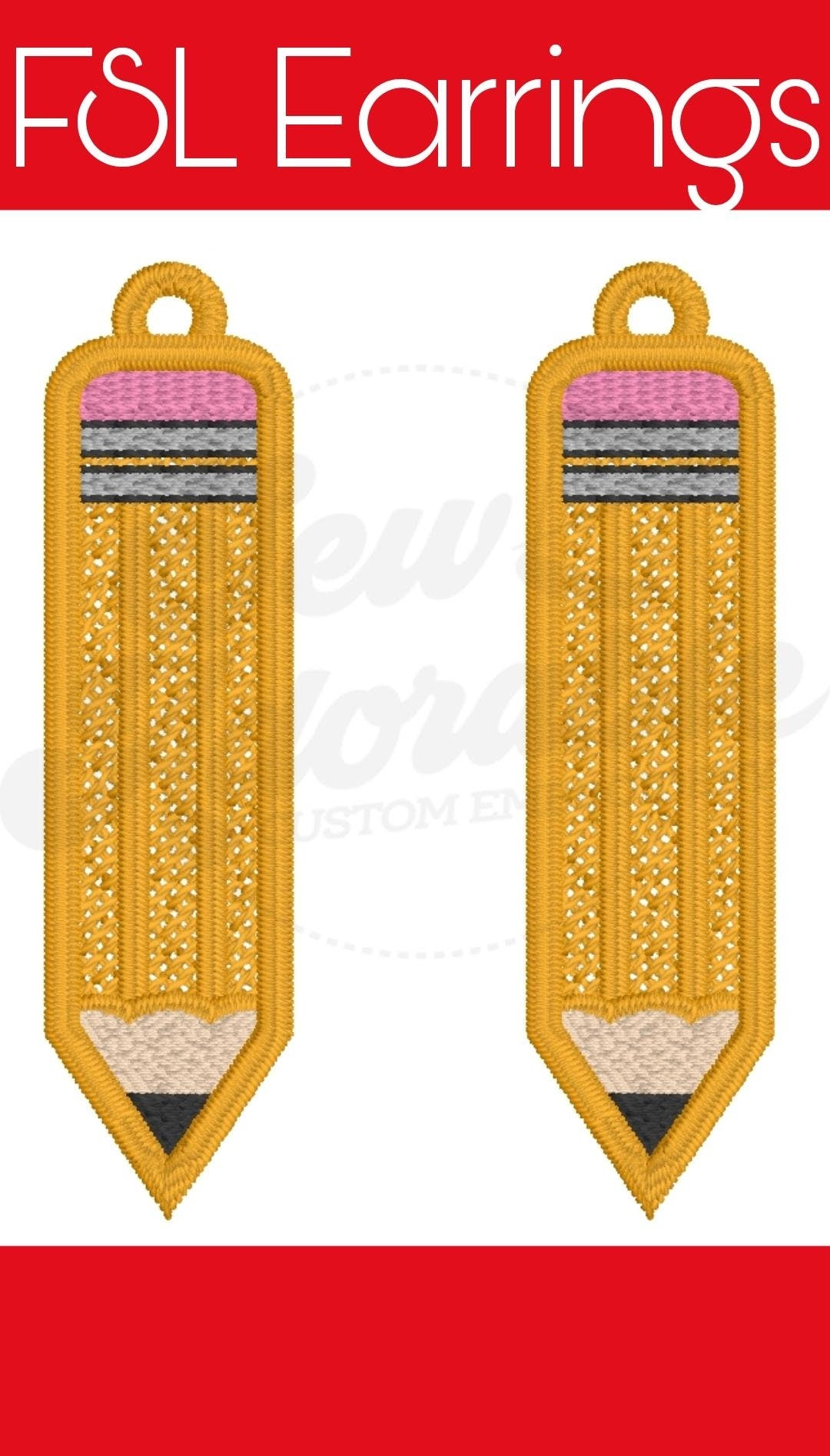 FSL Pencil Earrings - Digital Design - Machine Embroidery - Freestanding Lace