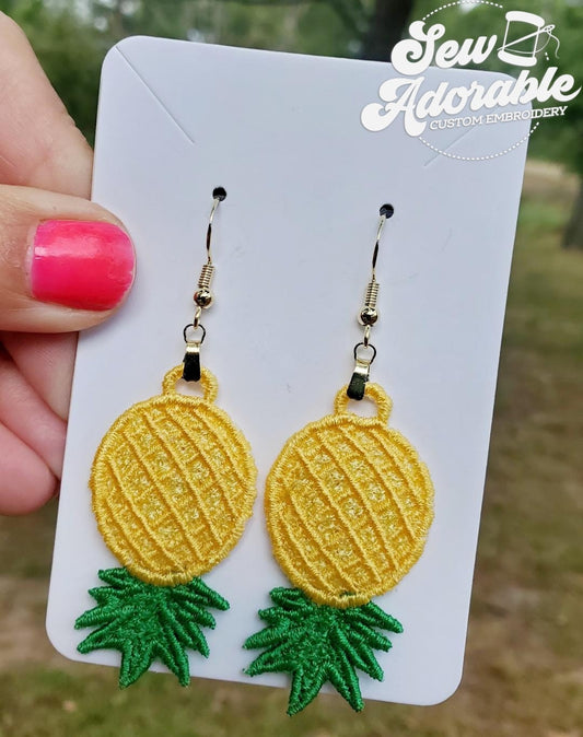 FSL Pineapple Earrings- Digital Design- Machine Embroidery- Freestanding Lace