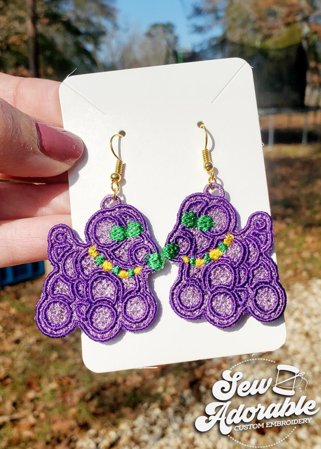 FSL Mardi Gras Bead Dog Earrings- Digital Download- Machine Embroidery