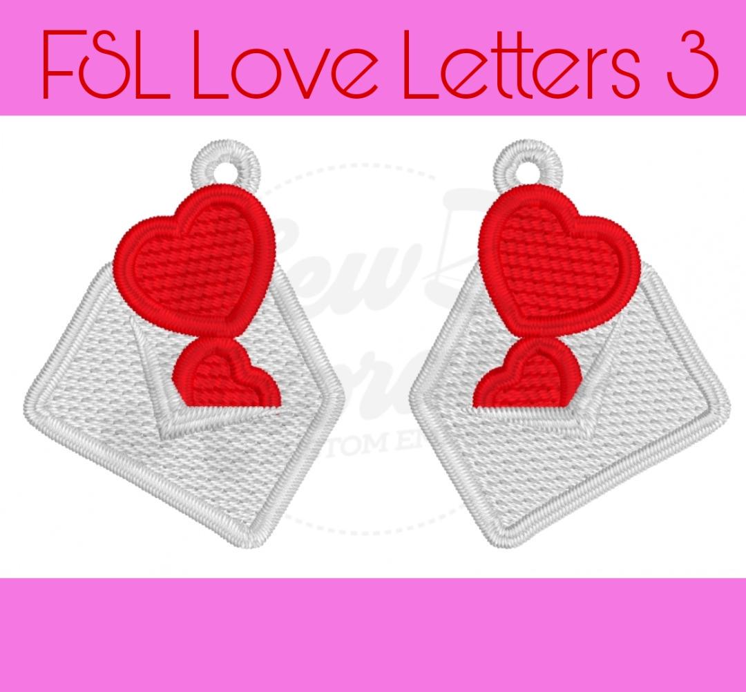 FSL Love Letters Earrings - Machine Embroidery - Digital Design - Freestanding Lace