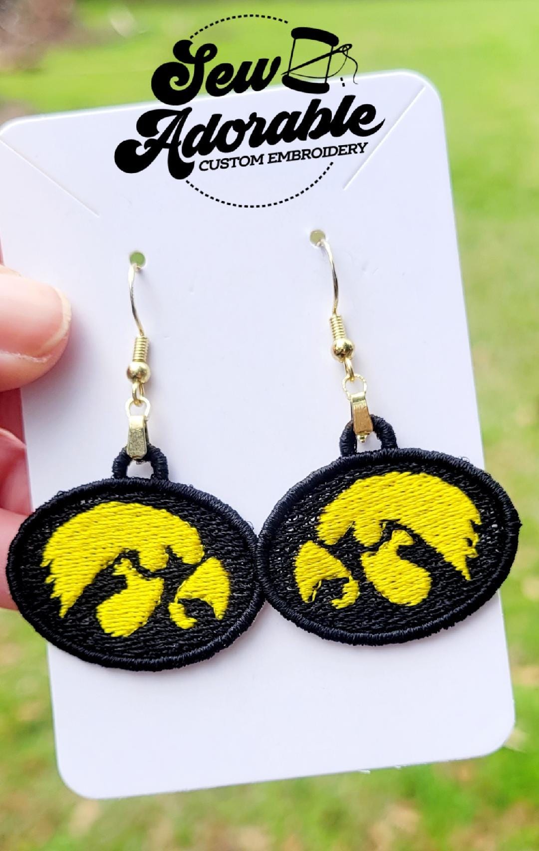 FSL Iowa Hawkeye Earrings - Machine Embroidery - Digital Design - Freestanding Lace