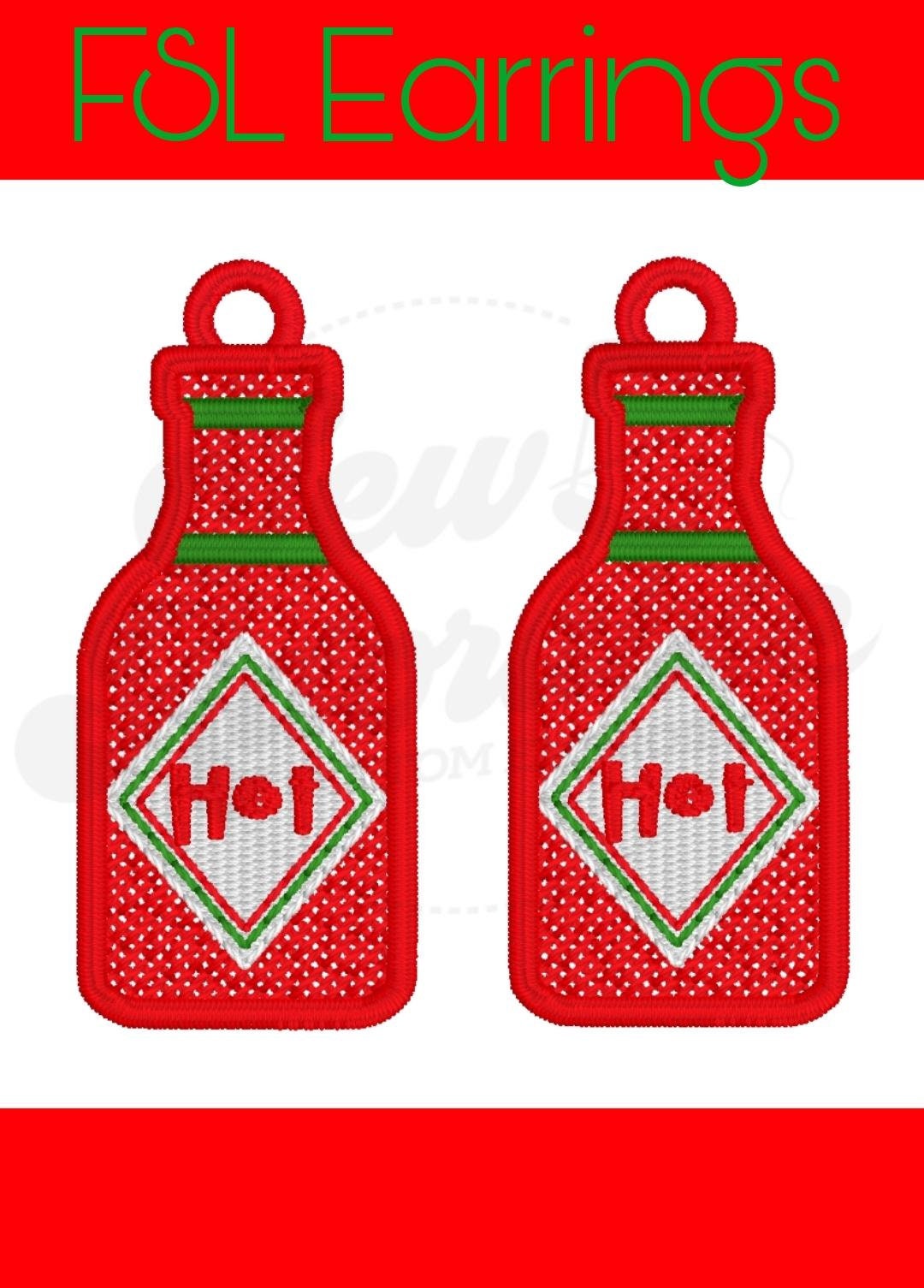 FSL Hot Sauce Earrings-Louisiana-Digital Design-Machine Embroidery