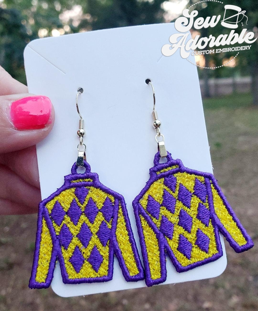 FSL Kentucky Derby LSU Earrings - Digital Design - Machine Embroidery - Freestanding Lace