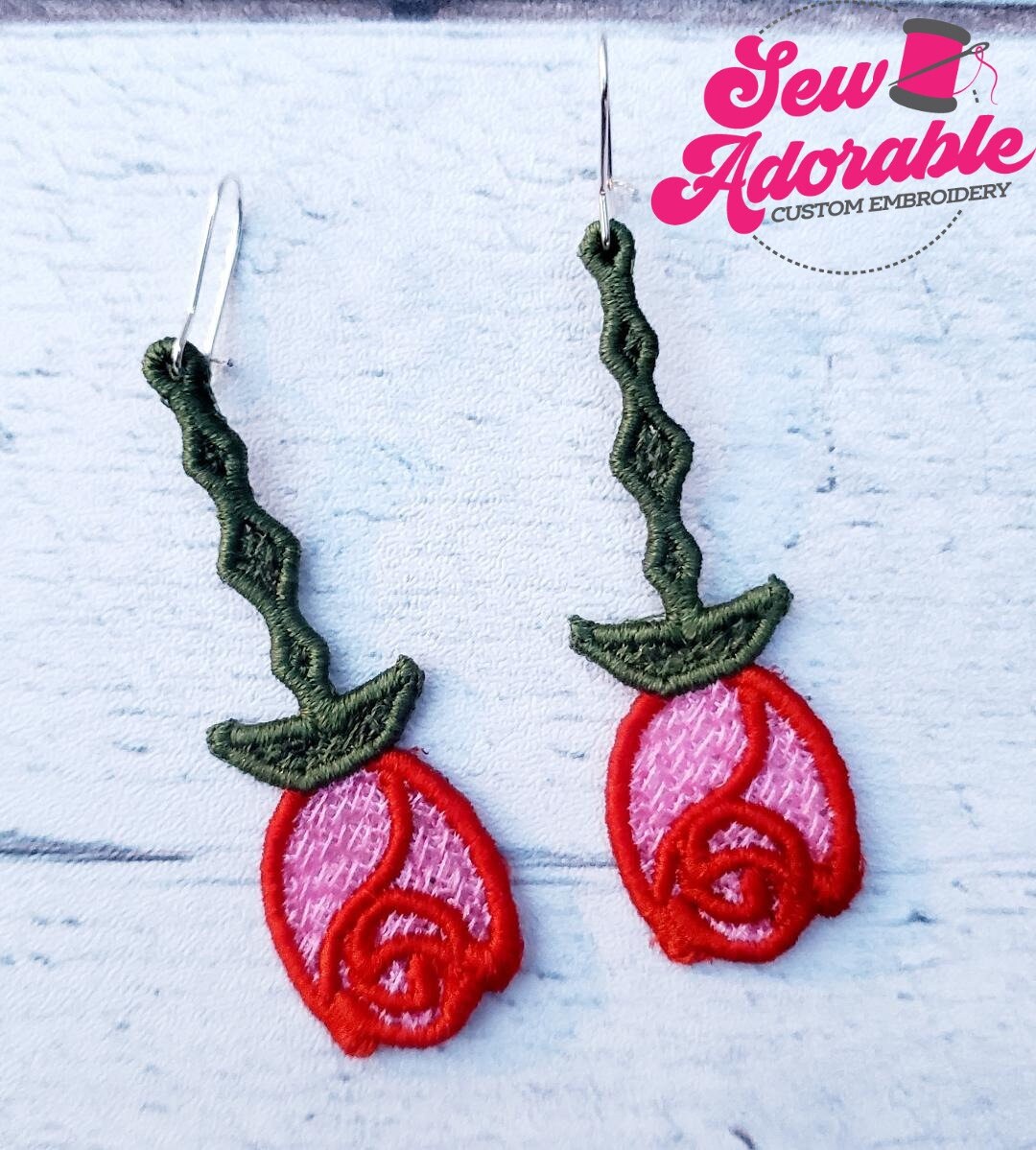 FSL Rose Drop Earrings-Digital Design-Machine Embroidery