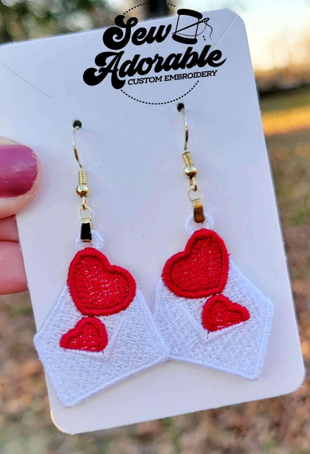 FSL Love Letters Earrings - Machine Embroidery - Digital Design - Freestanding Lace