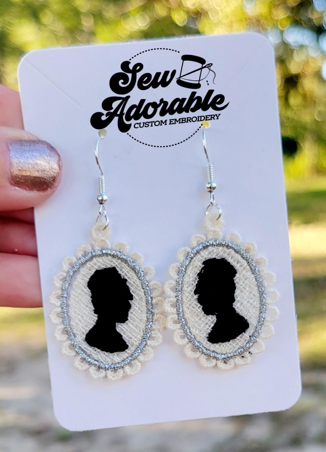 FSL Lady Whistledown Earrings - Machine Embroidery - Digital Design - Freestanding Lace