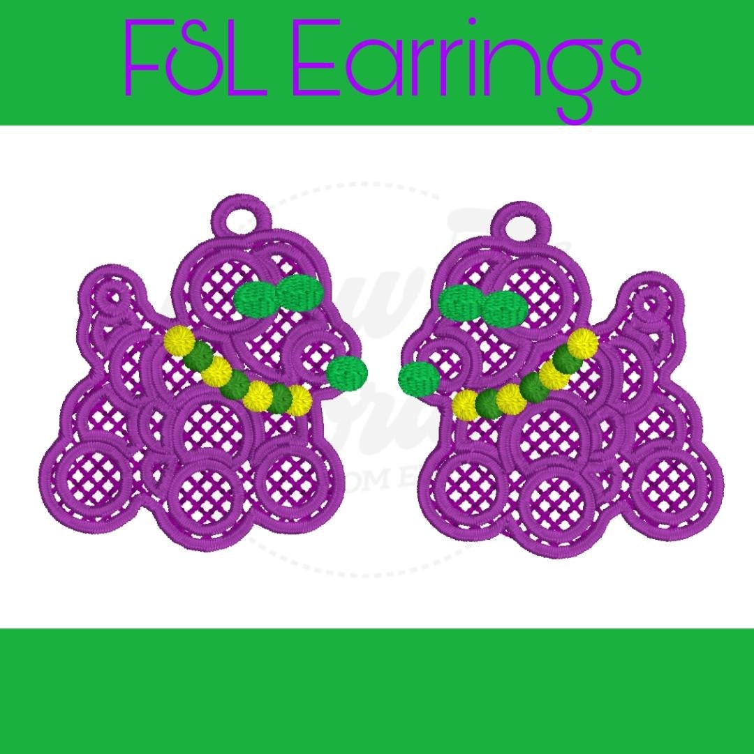 FSL Mardi Gras Bead Dog Earrings- Digital Download- Machine Embroidery