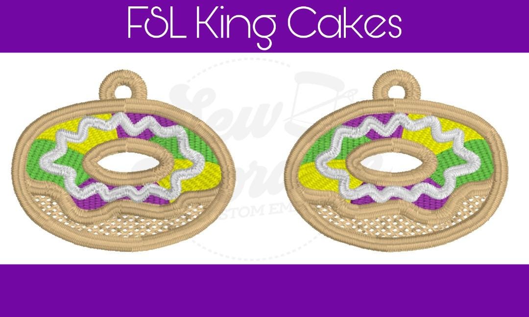 FSL-King Cake-Mardi Gras-Earrings-Machine Embroidery-Digital Design File