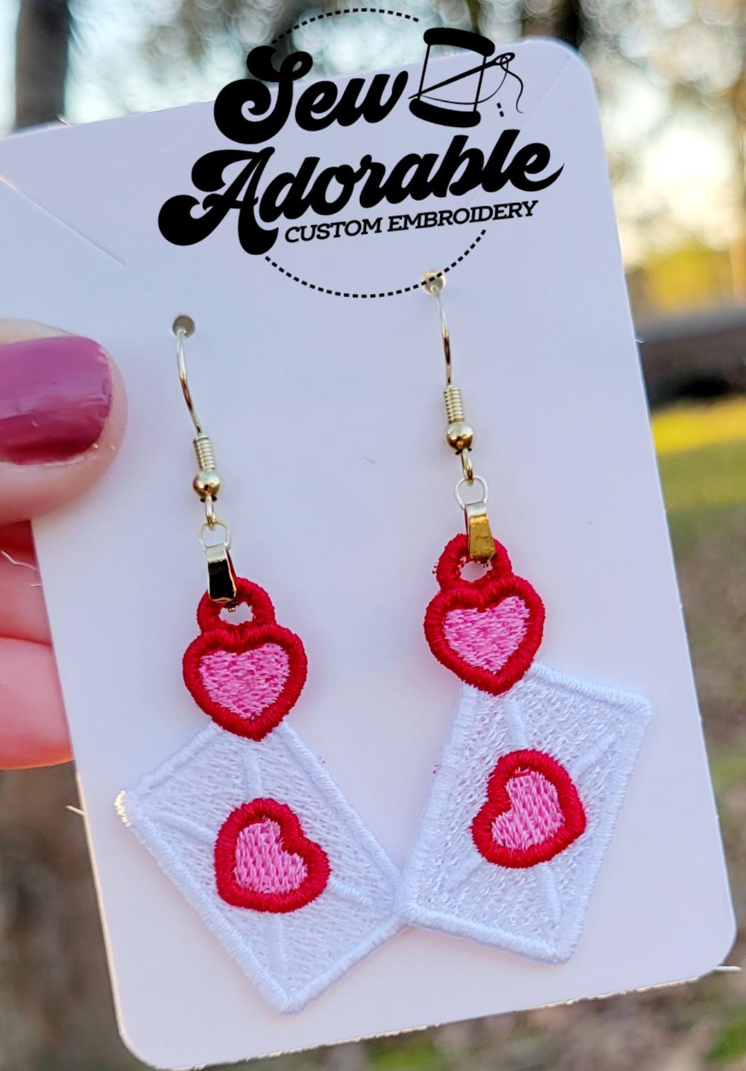 FSL Love Letters Earrings - Machine Embroidery - Digital Design - Freestanding Lace