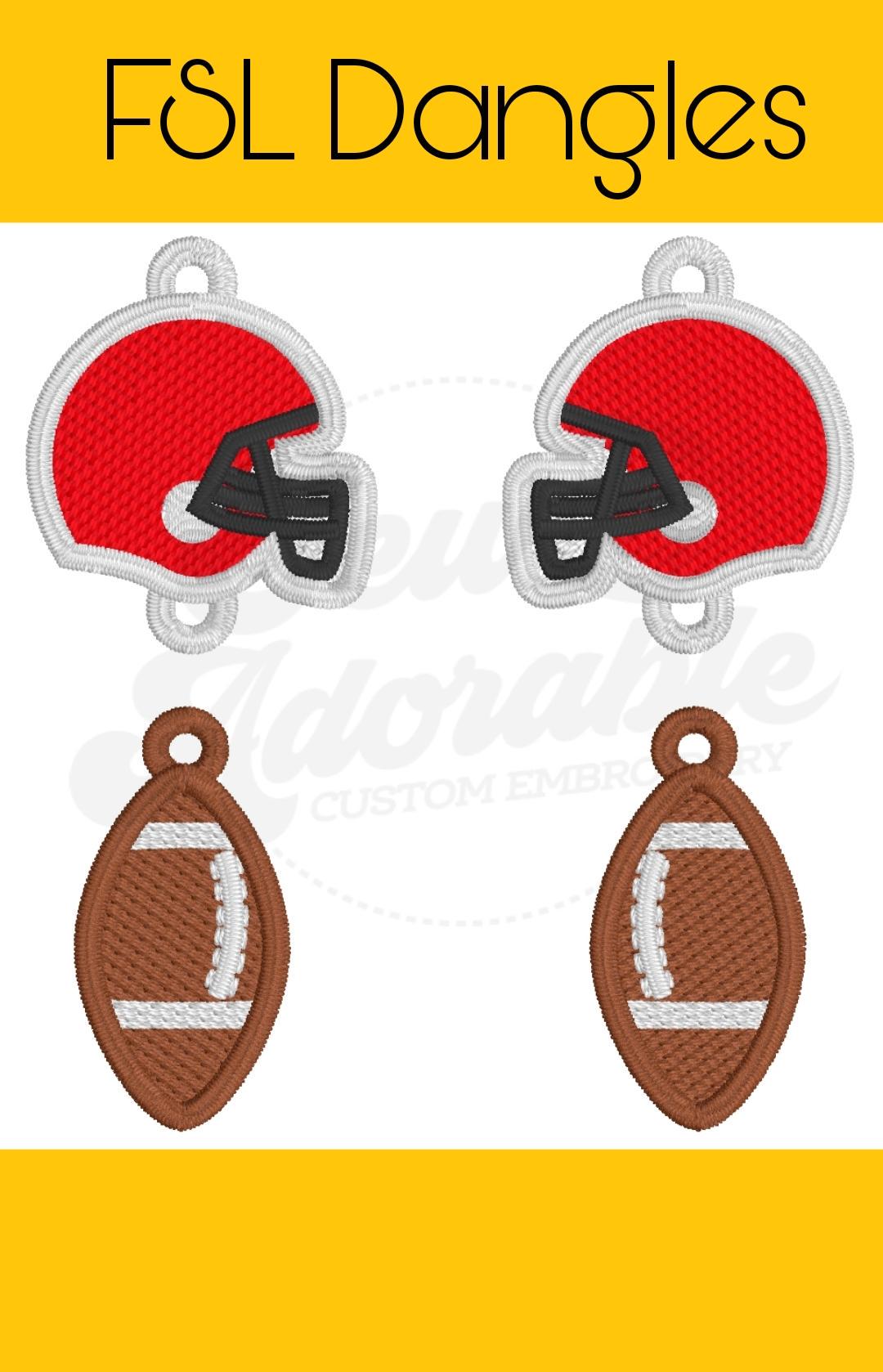 FSL Football & Helmet Earring Bundle - Machine Embroidery - Digital Design - Freestanding Lace