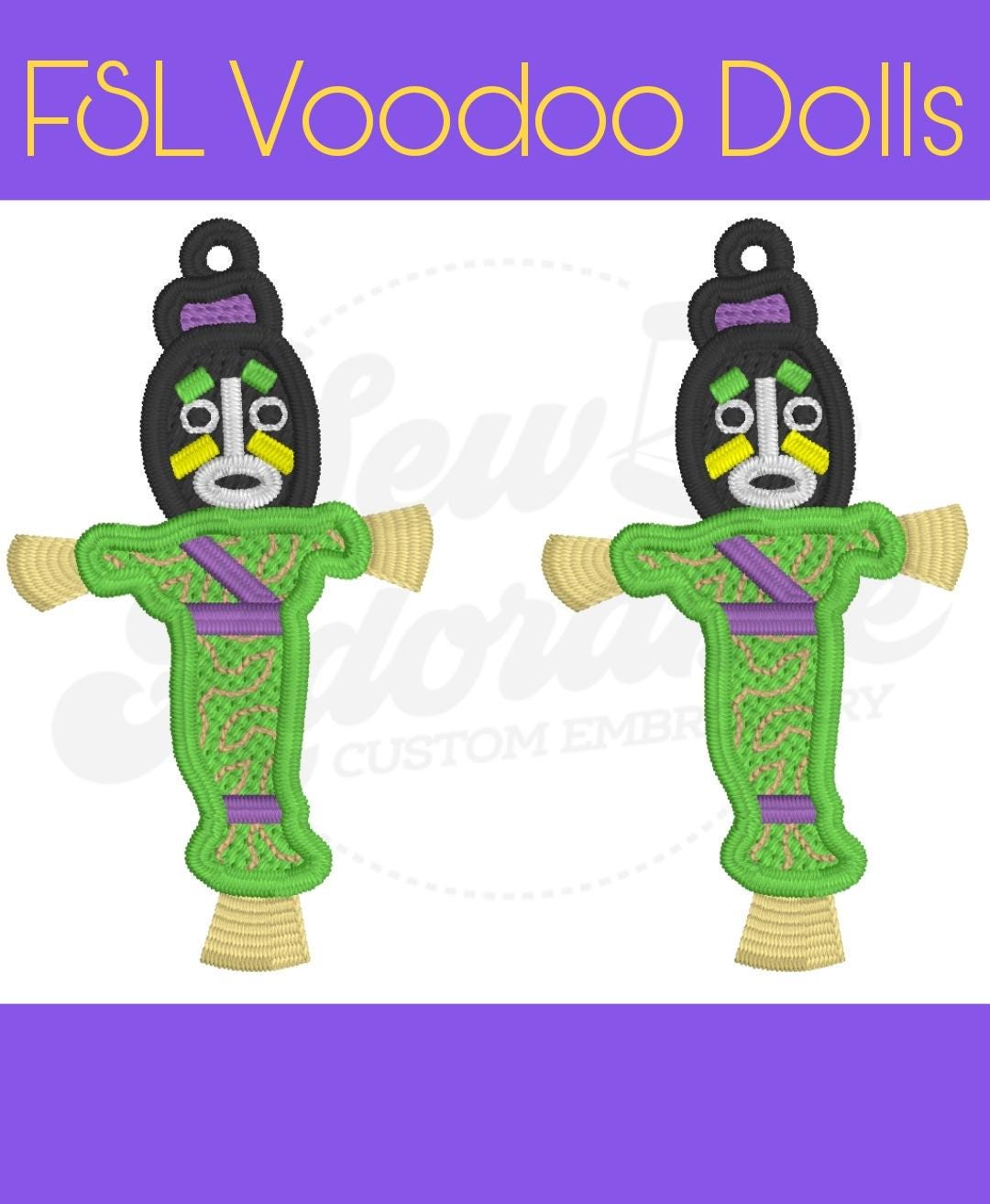 FSL Voodoo Doll Earrings -Mardi Gras - New Orleans - Machine Embroidery - Digital Design
