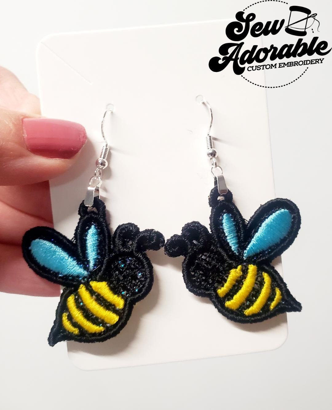 FSL Bee Earrings-Digital Design-Machine Embroidery