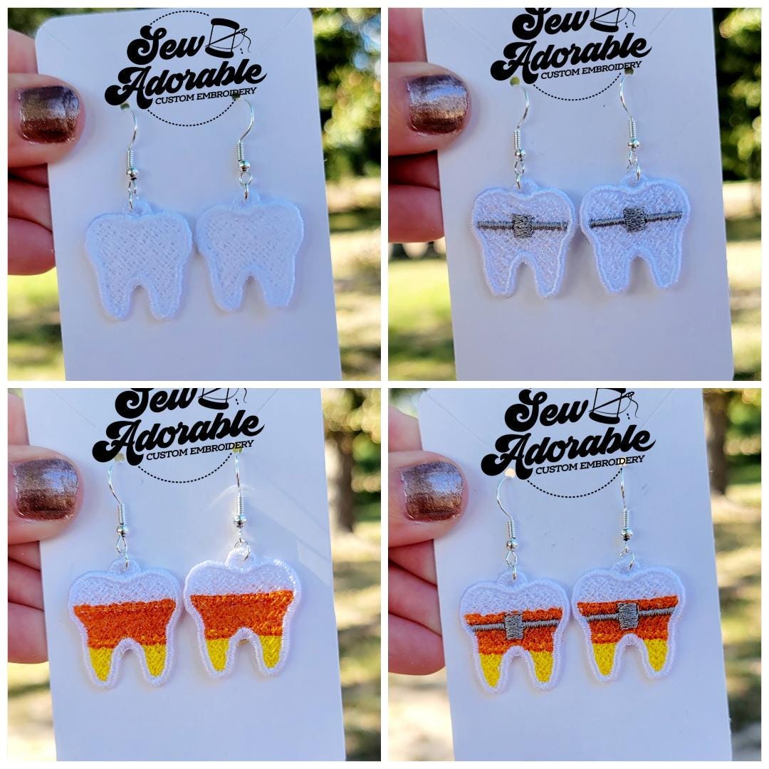 FSL Molar Tooth Earrings - Machine Embroidery - Halloween - Digital Design - Freestanding Lace