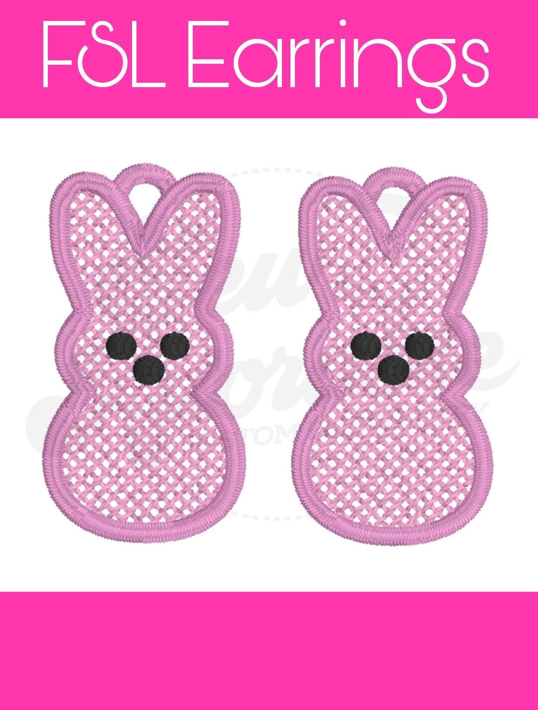 FSL Marshmallow Bunny Earrings- Digital Download-Machine Embroidery