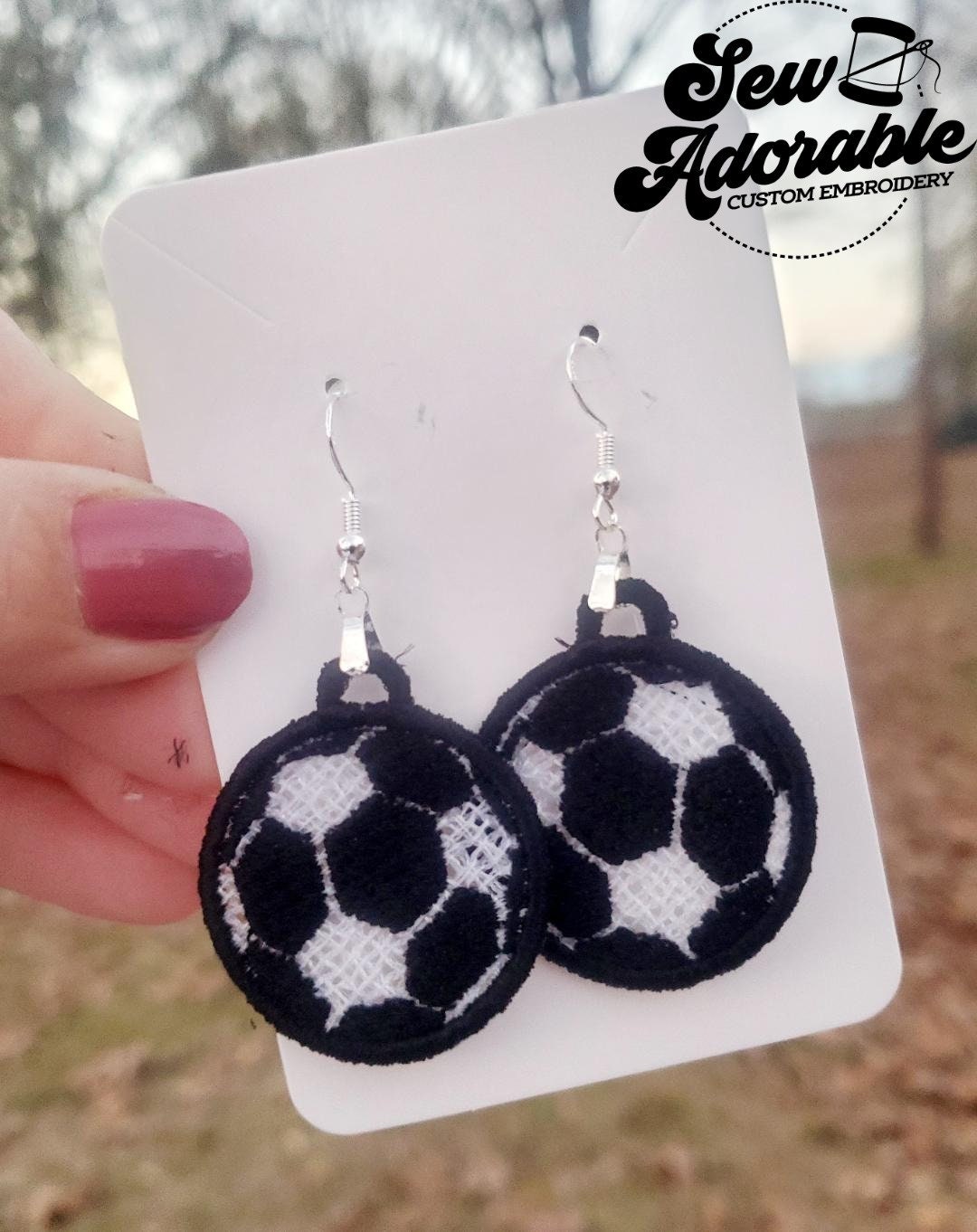 FSL Soccer Ball Earrings-Digital Design-Machine Embroidery