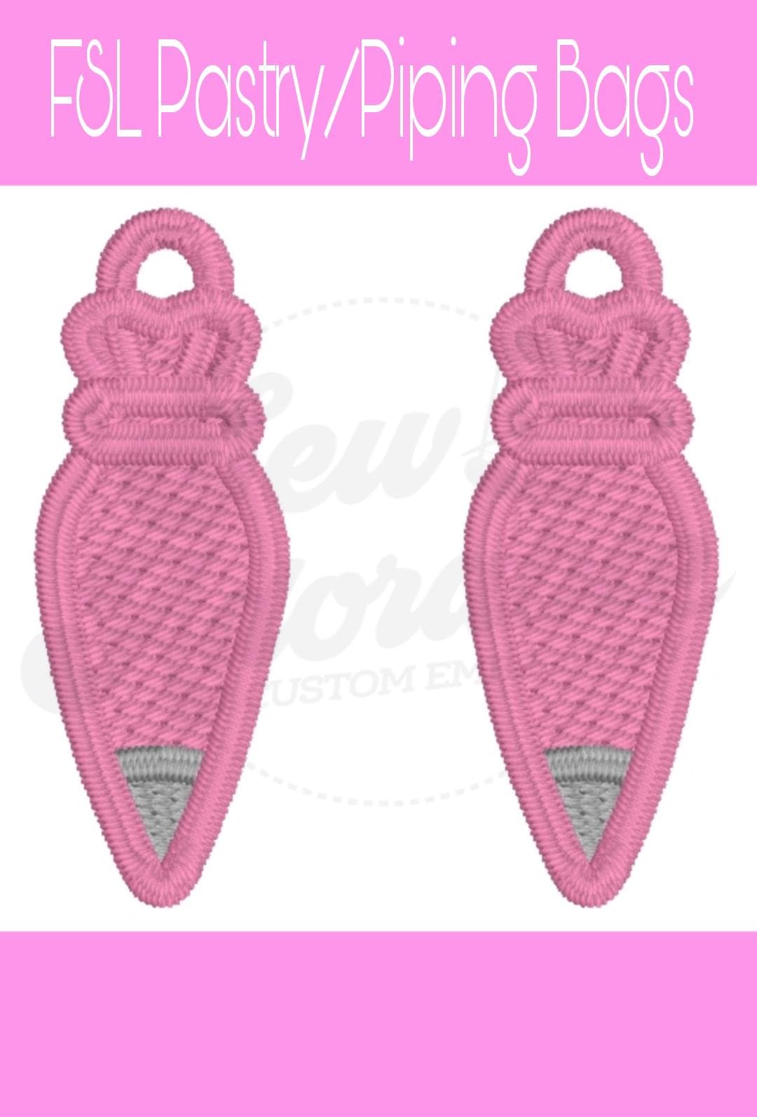 FSL Pastry Piping Bag Earrings - Machine Embroidery - Digital Design - Freestanding Lace