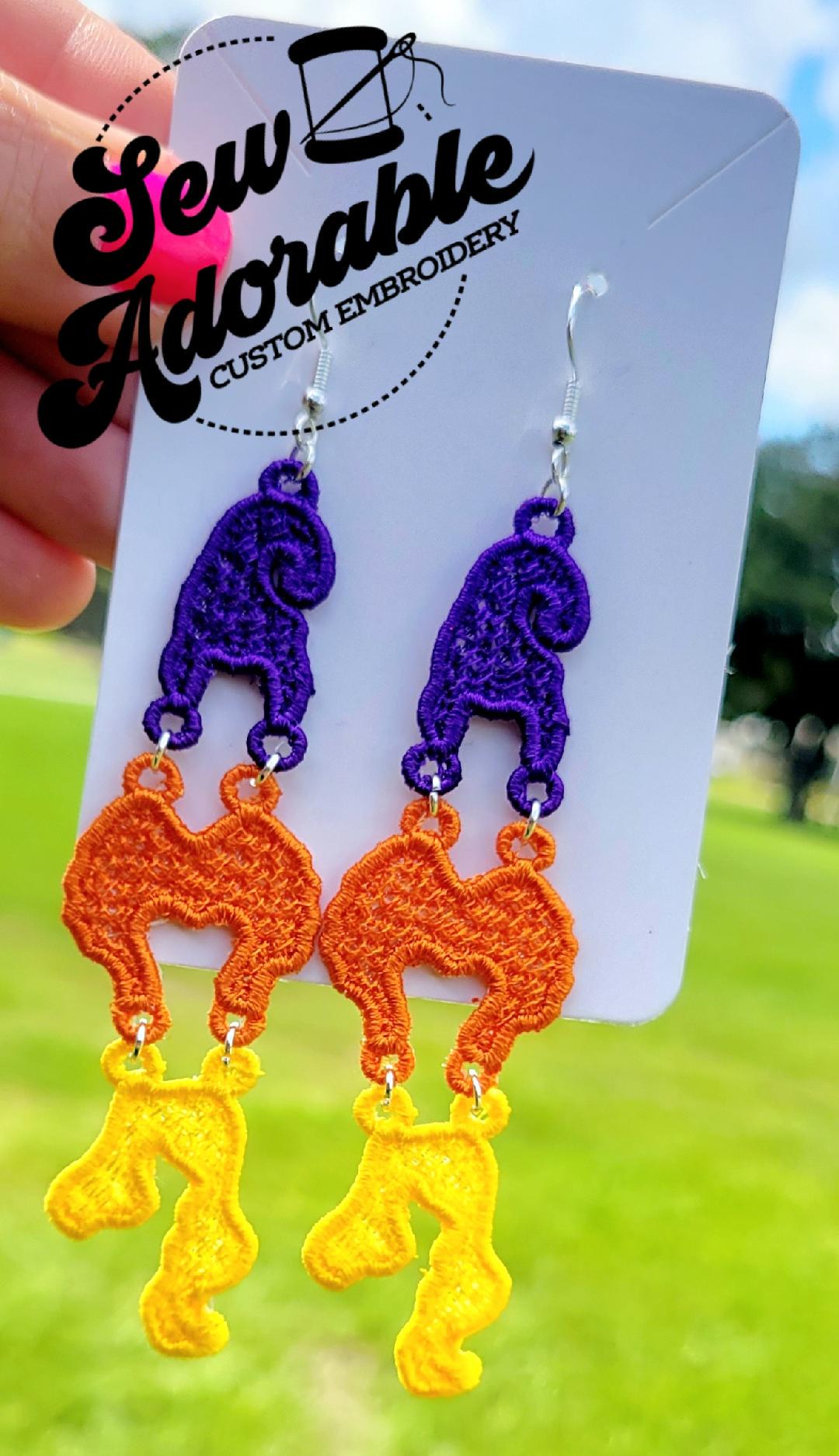 FSL Hocus Pocus Witch Sisters Earrings- Machine Embroidery- Digital Design