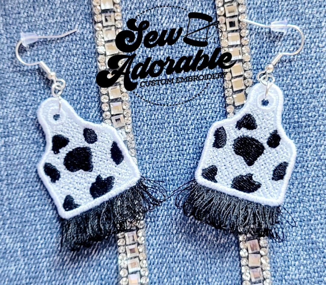 FSL Cow Tag Fringe Earrings