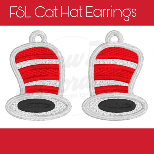 FSL Cat  n Hat Earrings - Machine Embroidery - Digital Design - Freestanding Lace