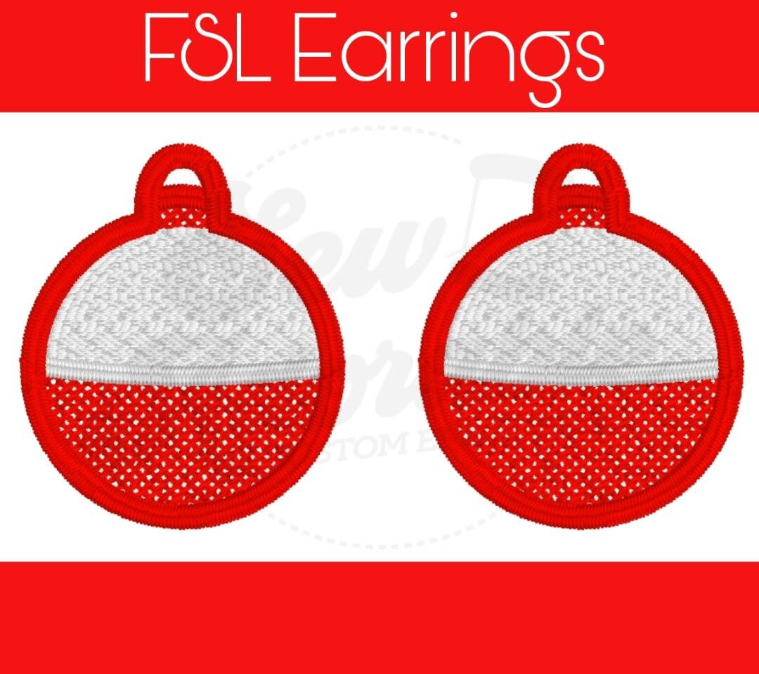 FSL Fishing Bobber Earrings - Digital Design - Machine Embroidery - Freestanding Lace