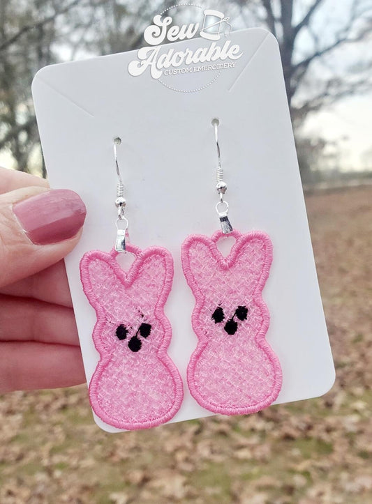 FSL Marshmallow Bunny Earrings- Digital Download-Machine Embroidery