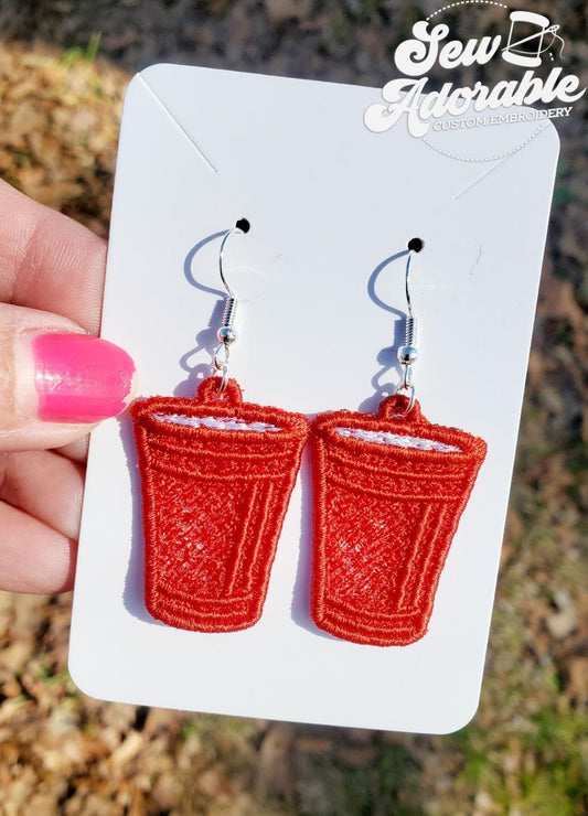 FSL Red Solo Cup Earrings-Digital Design-Machine Embroidery