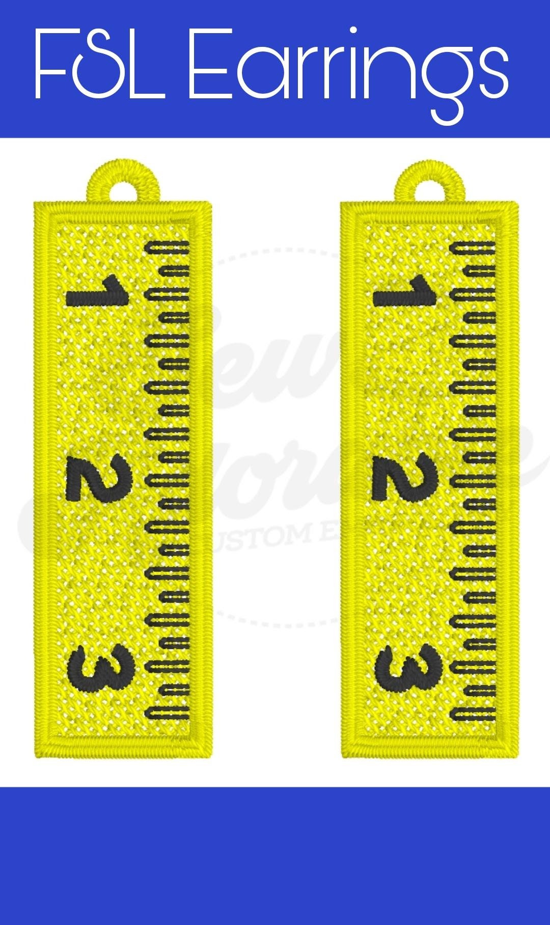 FSL Ruler Earrings - Digital Design - Machine Embroidery - Freestanding Lace