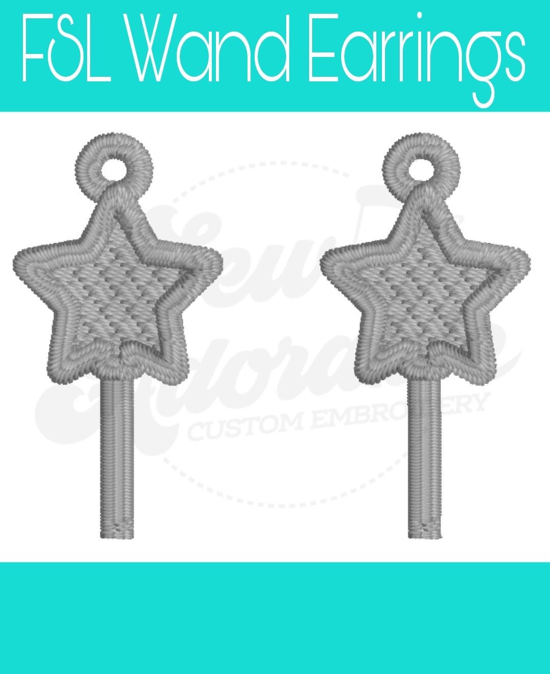 FSL Wand Earrings- Machine Embroidery - Digital Design - Freestanding Lace