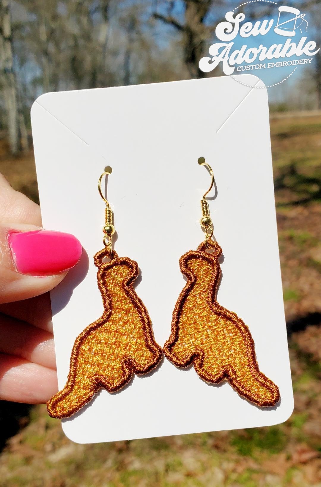 FSL Dino Nuggie Earrings-Digital Design-Machine Embroidery