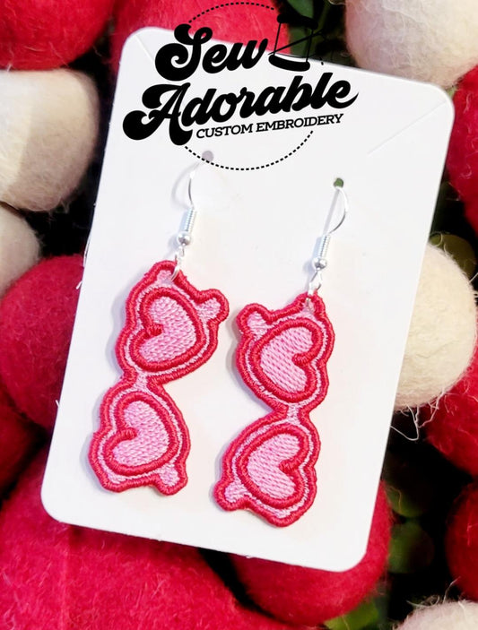 FSL Love Glasses Earrings - Valentine - Machine Embroidery - Digital Design - Freestanding Lace