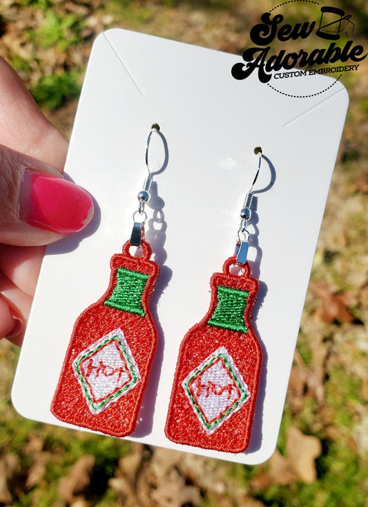 FSL Hot Sauce Earrings-Louisiana-Digital Design-Machine Embroidery