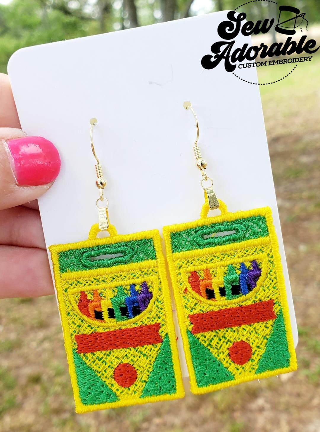 FSL Crayon Box Earrings - Digital Design - Machine Embroidery - Freestanding Lace