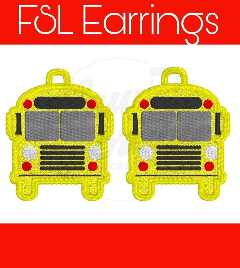 FSL School Bus Earrings- Digital Design-Machine Embroidery