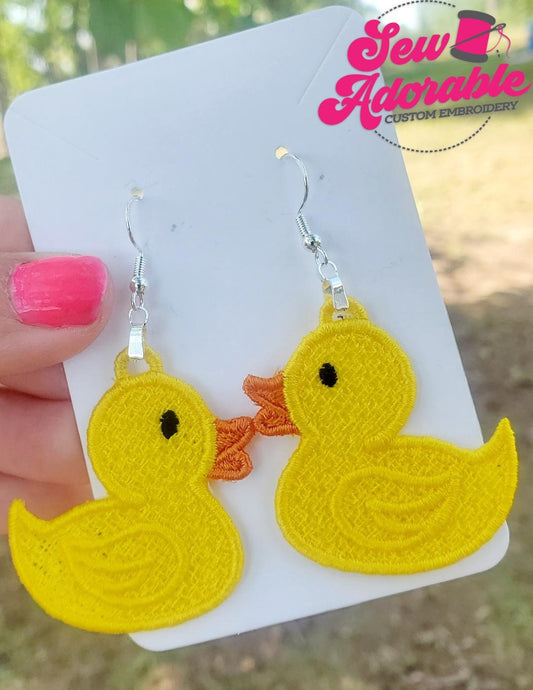 FSL Duck Earrings- Digital Design - Machine Embroidery - Freestanding Lace