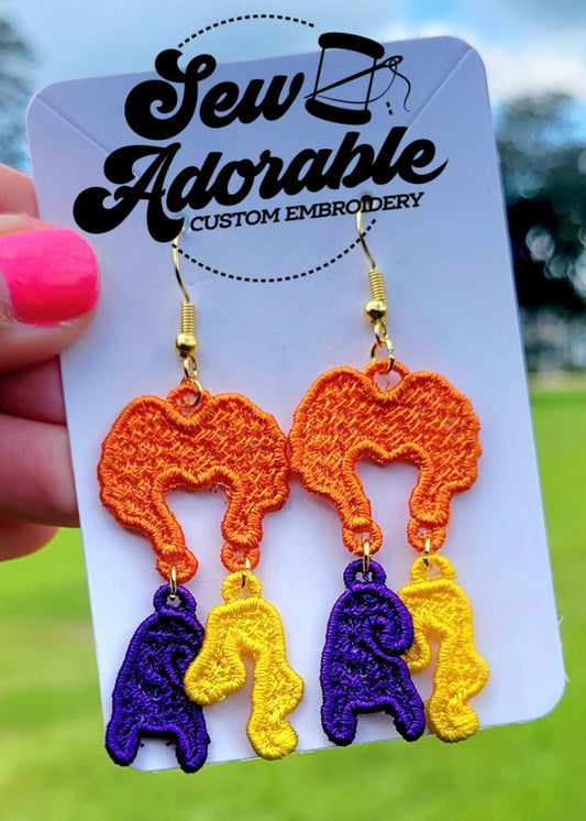 FSL Hocus Pocus Witch Sisters Earrings- Machine Embroidery- Digital Design