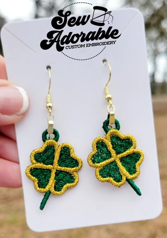 FSL Shamrock Earrings - Machine Embroidery - Digital Design - Freestanding Lace