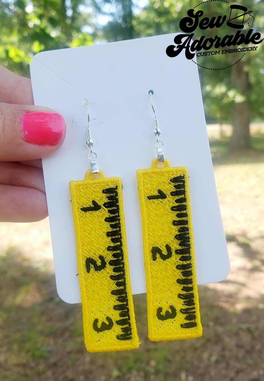 FSL Ruler Earrings - Digital Design - Machine Embroidery - Freestanding Lace