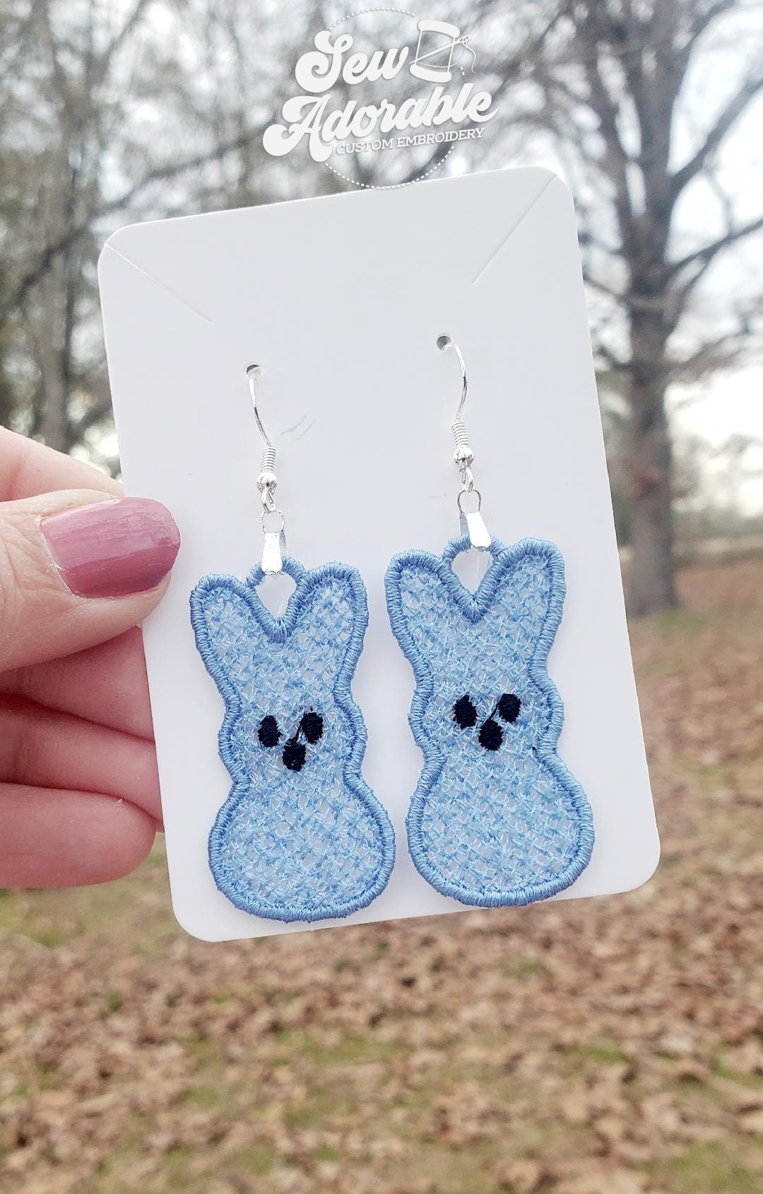 FSL Marshmallow Bunny Earrings- Digital Download-Machine Embroidery