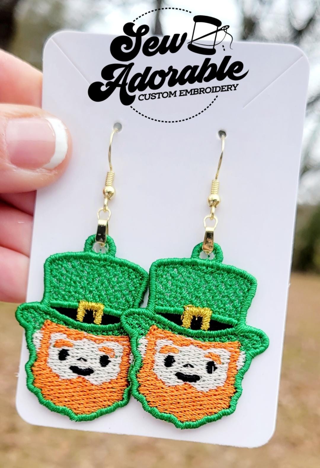 FSL Leprechaun Earrings-Digital Design-Machine Embroidery