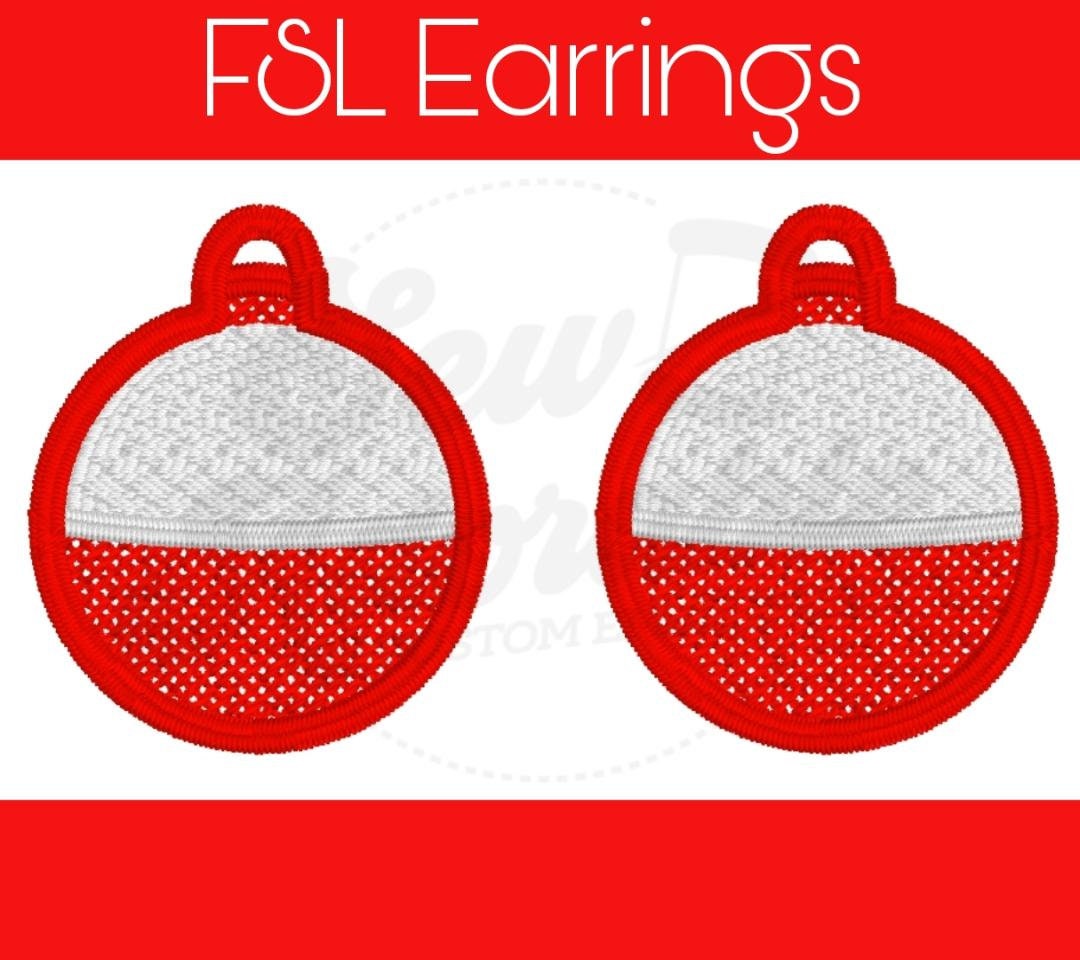 FSL Fishing Bobber Earrings - Digital Design - Machine Embroidery - Freestanding Lace