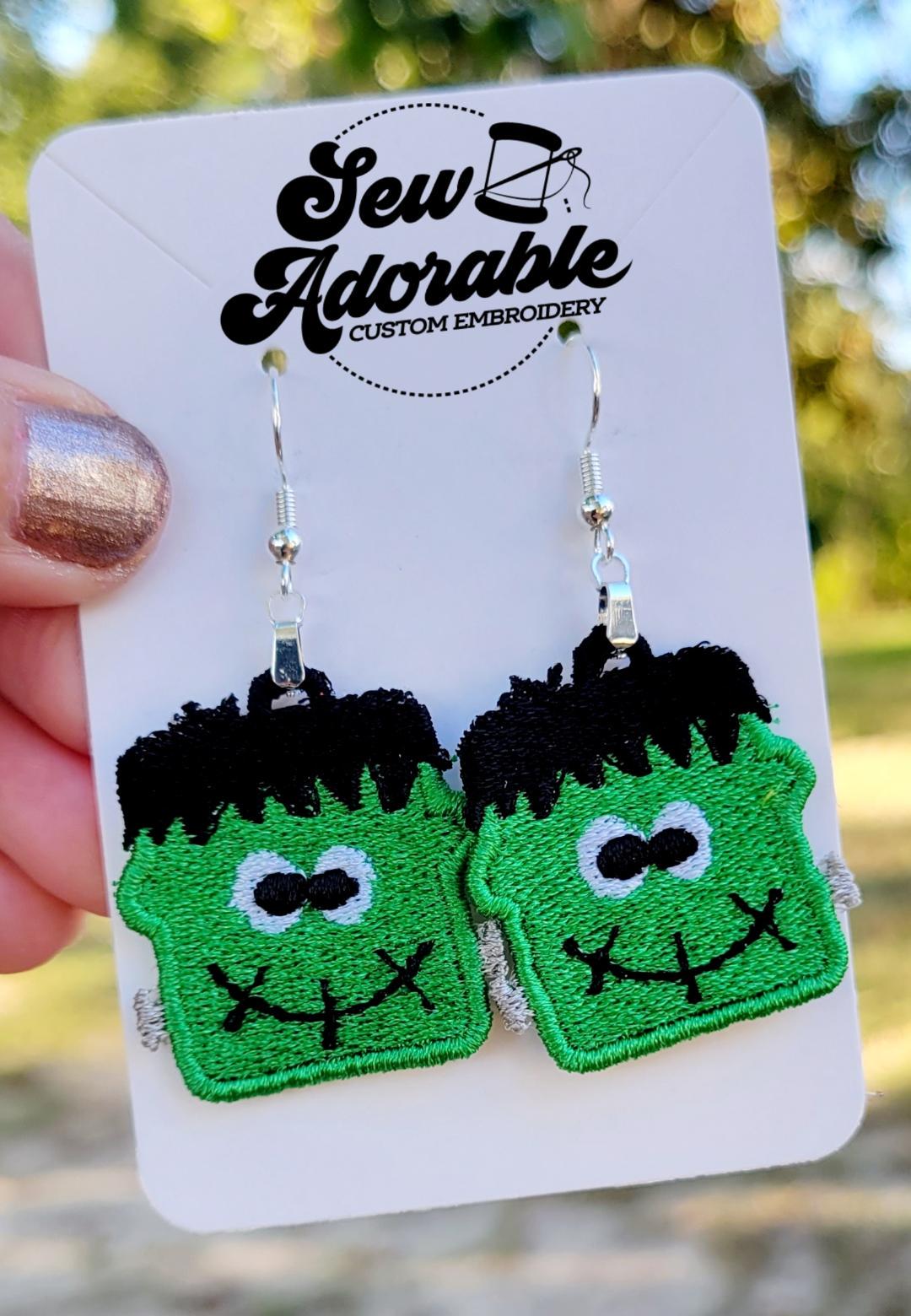 FSL Frankenstein Earrings - Machine Embroidery - Digital Design - Freestanding Lace