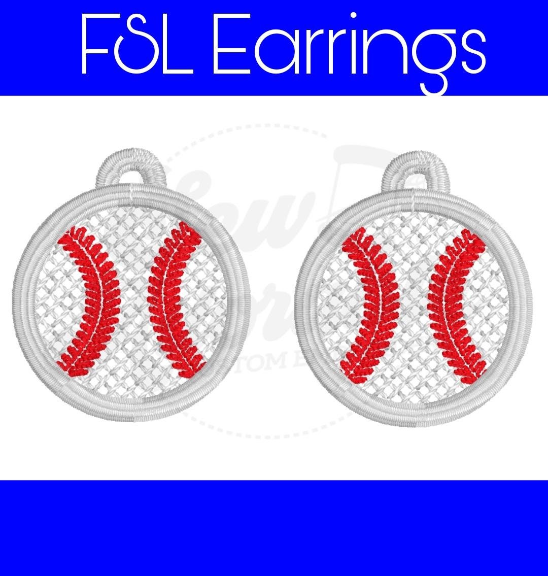 FSL Base Ball Earrings-Digital Design-Machine Embroidery