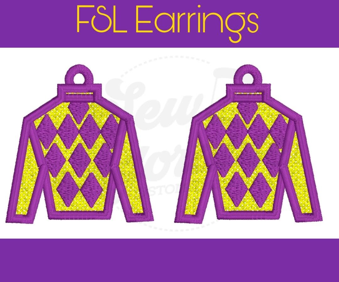 FSL Kentucky Derby LSU Earrings - Digital Design - Machine Embroidery - Freestanding Lace