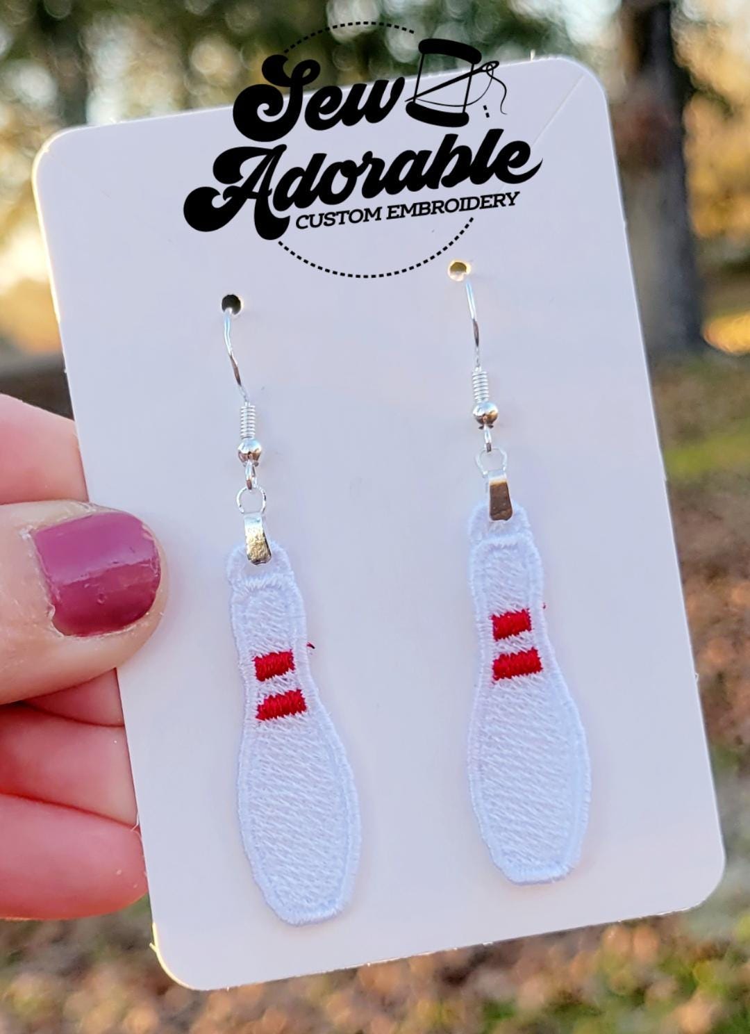 FSL Bowling Pin Earrings - Machine Embroidery - Digital Design - Freestanding Lace