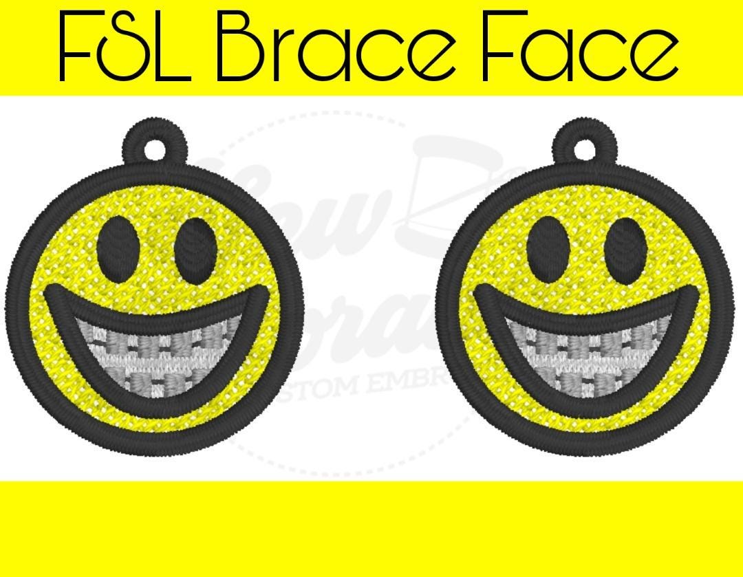 FSL Smiley Face Brace Earrings - Machine Embroidery - Digital Design - Freestanding Lace