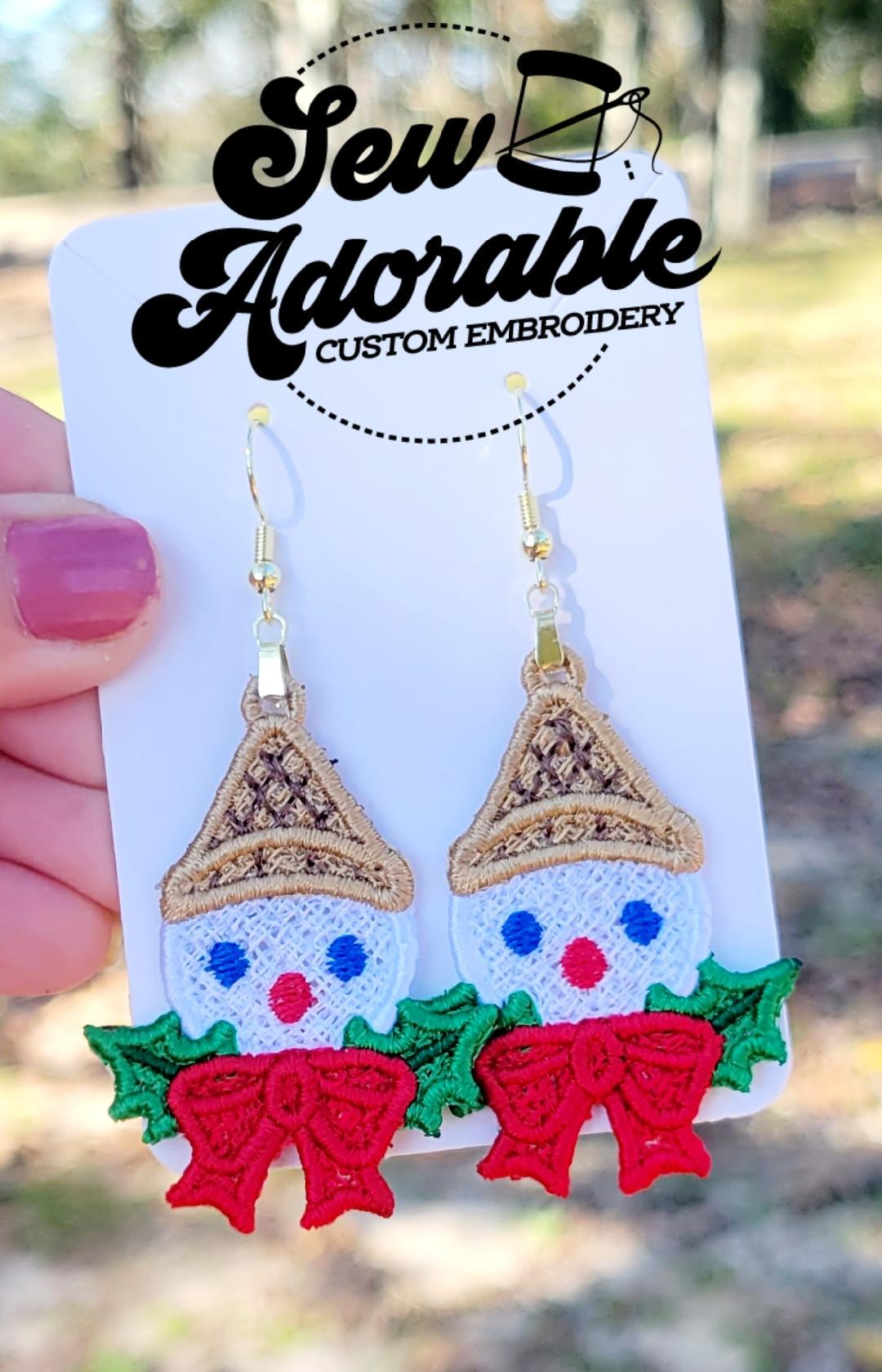 FSL Mr. Bingle Earrings- Machine Embroidery - Digital Design - Freestanding Lace