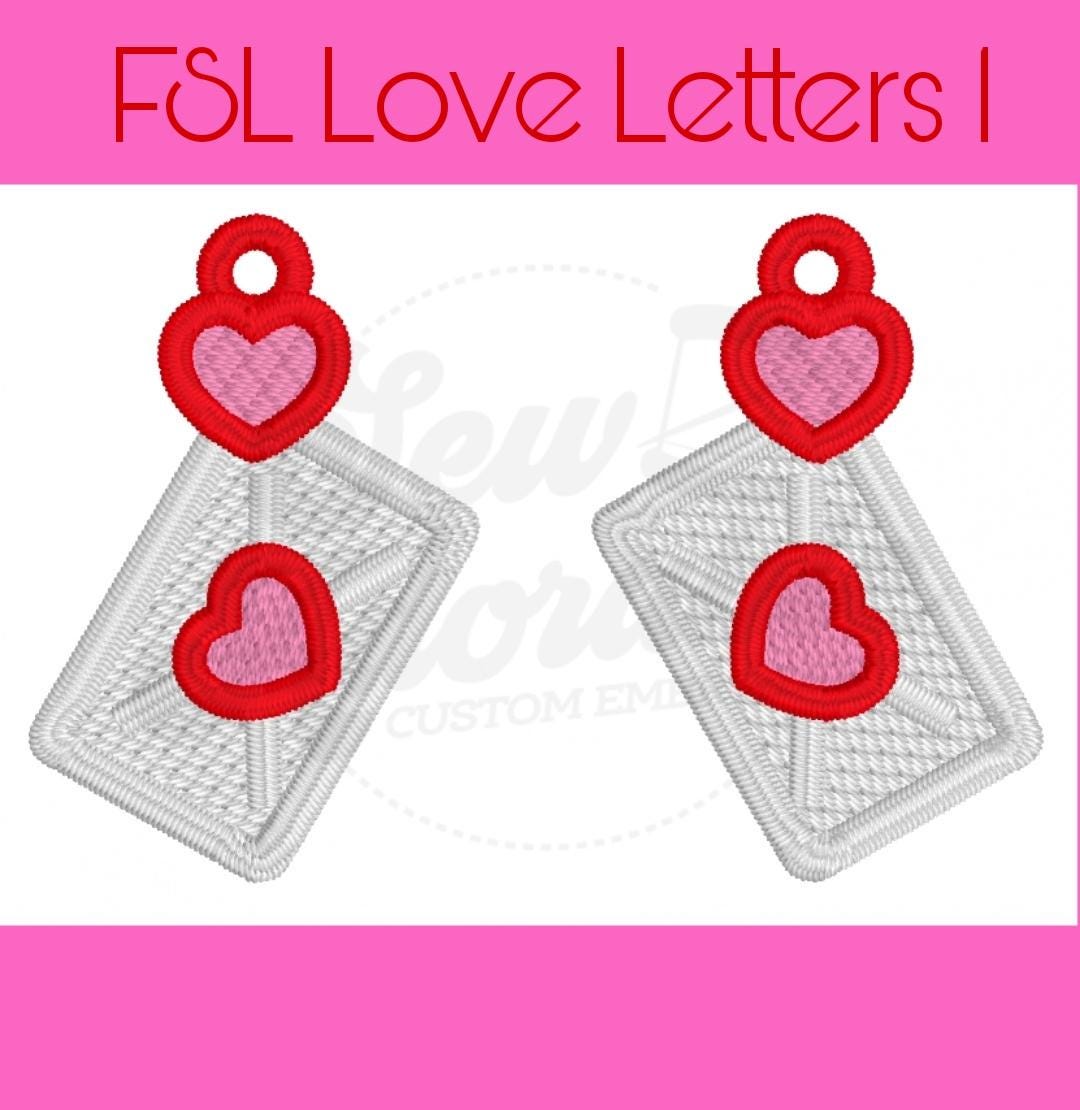 FSL Love Letters Earrings - Machine Embroidery - Digital Design - Freestanding Lace